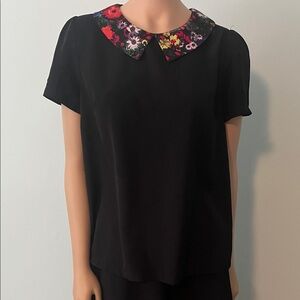Forever 21 Black Top with Floral Collar